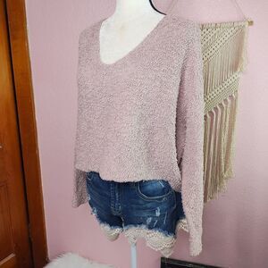 Free People Cozy Pink Knit Sweater Small‎